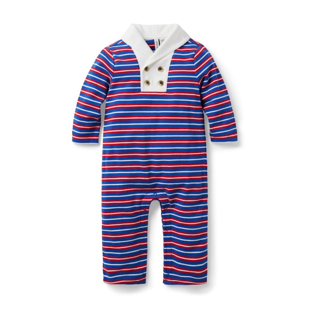 Janie and Jack BABY STRIPED SHAWL COLLAR ONE-PIECE 6-12 m